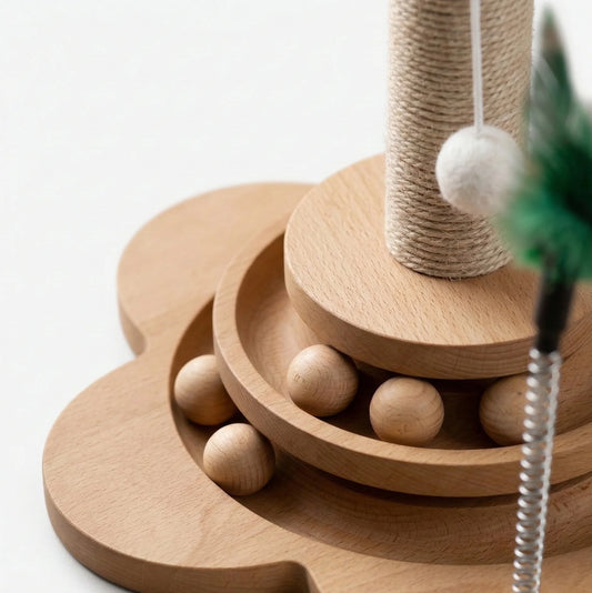 Pet Cat Toy Solid Wood Cat Turntable Funny Cat Stick Balls Durable Sisal Scratching Board Cat Supplies Cat Grab Column