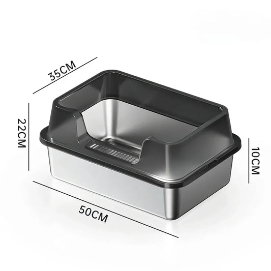 Cat Litter Box Stainless Steel XL Metal Litter Pan Tray with Scoop for Big Cat High Wall Sides Enclosure Non-Sticky cat toilet