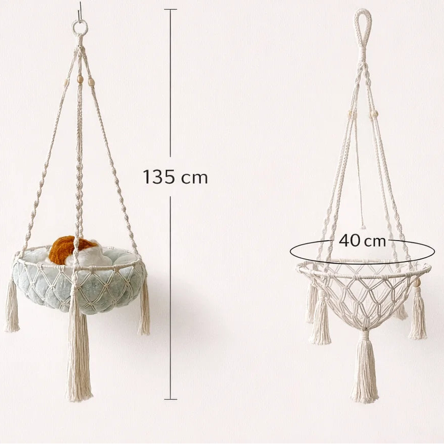Boho Macrame Cat Hammock with Complete Hanging Kit, Hand Woven Wall Mount Cat Bed Indoor Decor Pet Swing Cat Nest