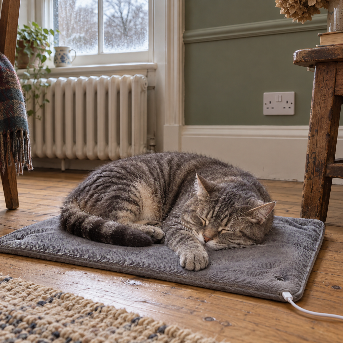 Close up of the corduroy surface and USB-C connector of the Linnet heating pad