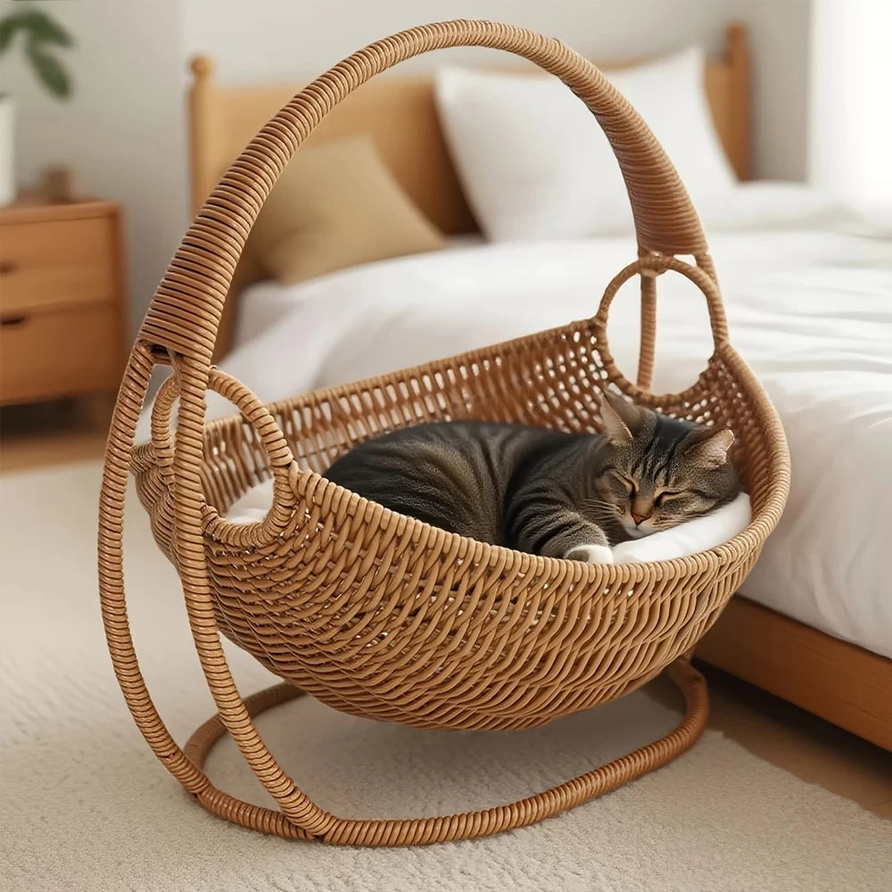 Chestnut, Imitation Rattan Basket Bed for Cats