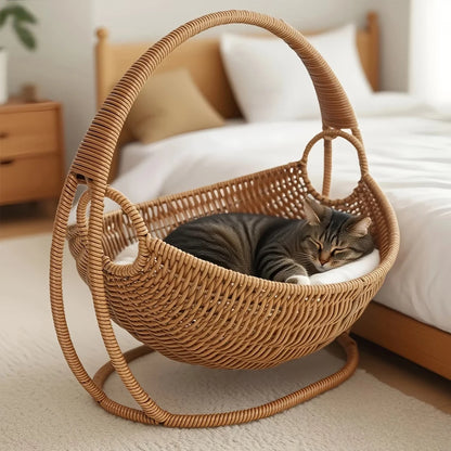 Chestnut, Imitation Rattan Basket Bed for Cats