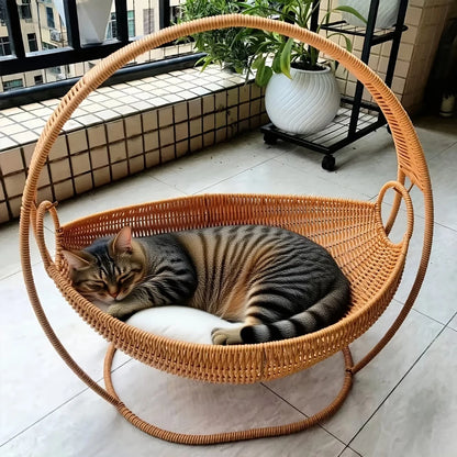 Chestnut, Imitation Rattan Basket Bed for Cats