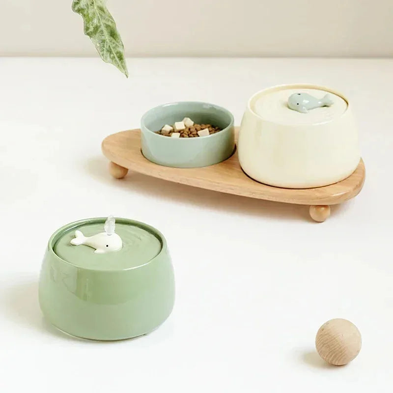 Ceramic Water Fountain Cat Charging Pet Water Feeders Dogs Automatic Circulating Filtration Flow Water Dispenser Cat Accessories