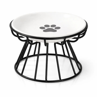 Ceramic Raised Pet Bowl Food Water Bowls with Rack for Cats Dogs Outdoor Feeding Drinking Accessories Doggie Cat Stand Bowl ﻿