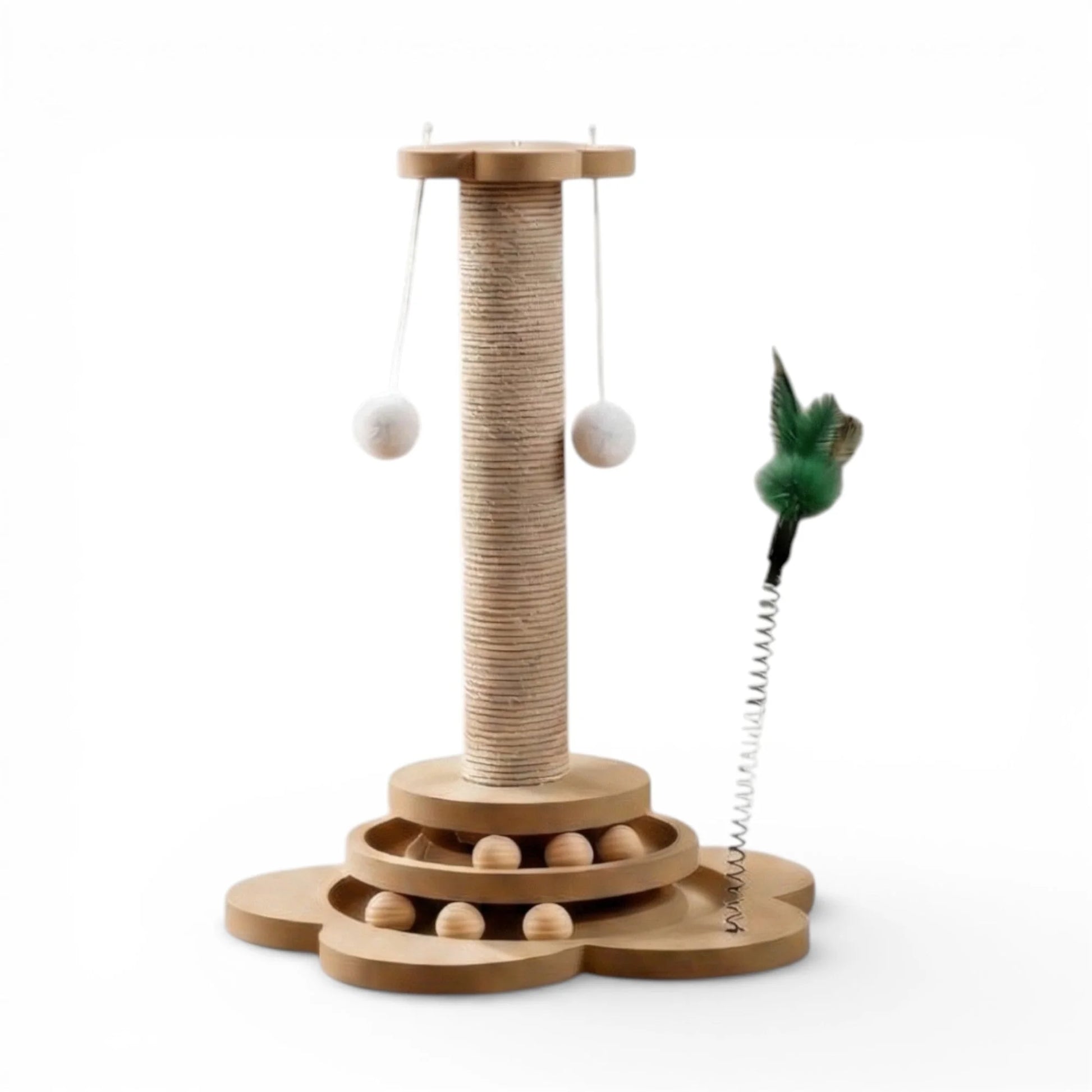 Pet Cat Toy Solid Wood Cat Turntable Funny Cat Stick Balls Durable Sisal Scratching Board Cat Supplies Cat Grab Column
