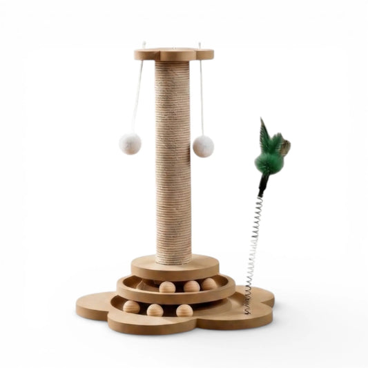 Pet Cat Toy Solid Wood Cat Turntable Funny Cat Stick Balls Durable Sisal Scratching Board Cat Supplies Cat Grab Column