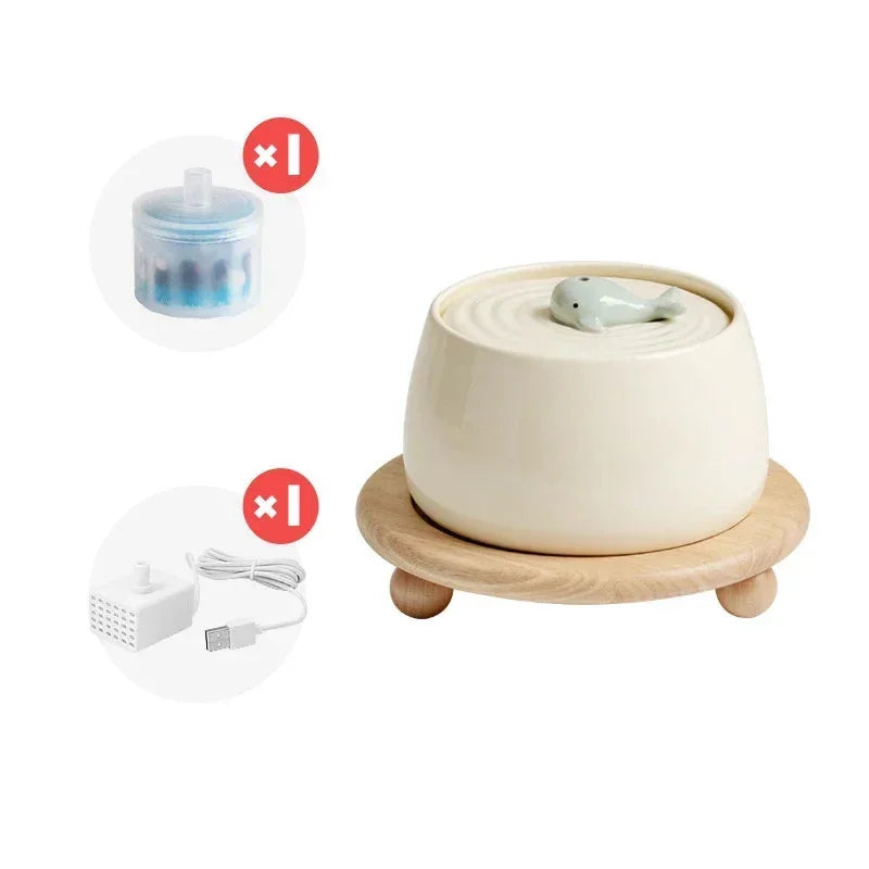 Ceramic Water Fountain Cat Charging Pet Water Feeders Dogs Automatic Circulating Filtration Flow Water Dispenser Cat Accessories