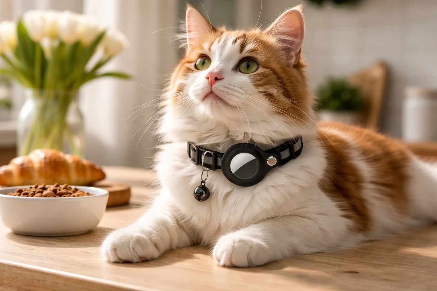 Cat AirTag Holder Collar Breakaway Reflective Strips Adjustable Kitten Collar Waterproof Cat Bell Collar Pet Air Tag Case