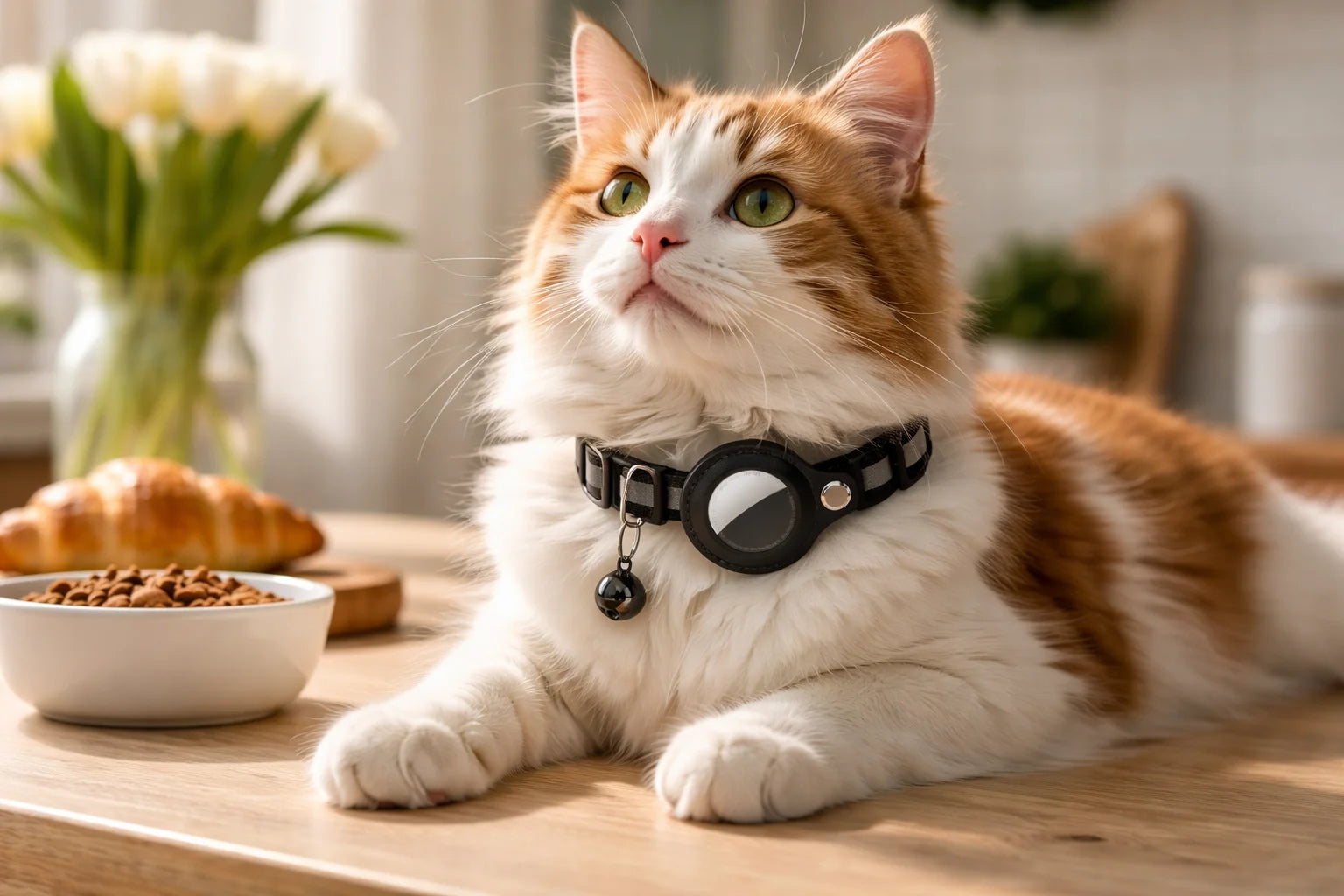 Cat AirTag Holder Collar Breakaway Reflective Strips Adjustable Kitten Collar Waterproof Cat Bell Collar Pet Air Tag Case