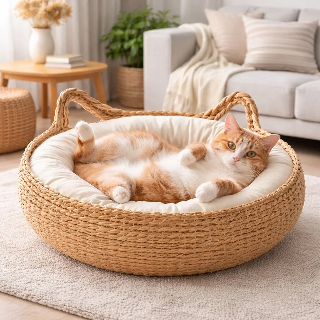 Four Seasons Universal Pure Handmade Vine Woven Cat Nest Seasonal Warmth Pad Detachable Washable Winter Pet Supplies Accessories