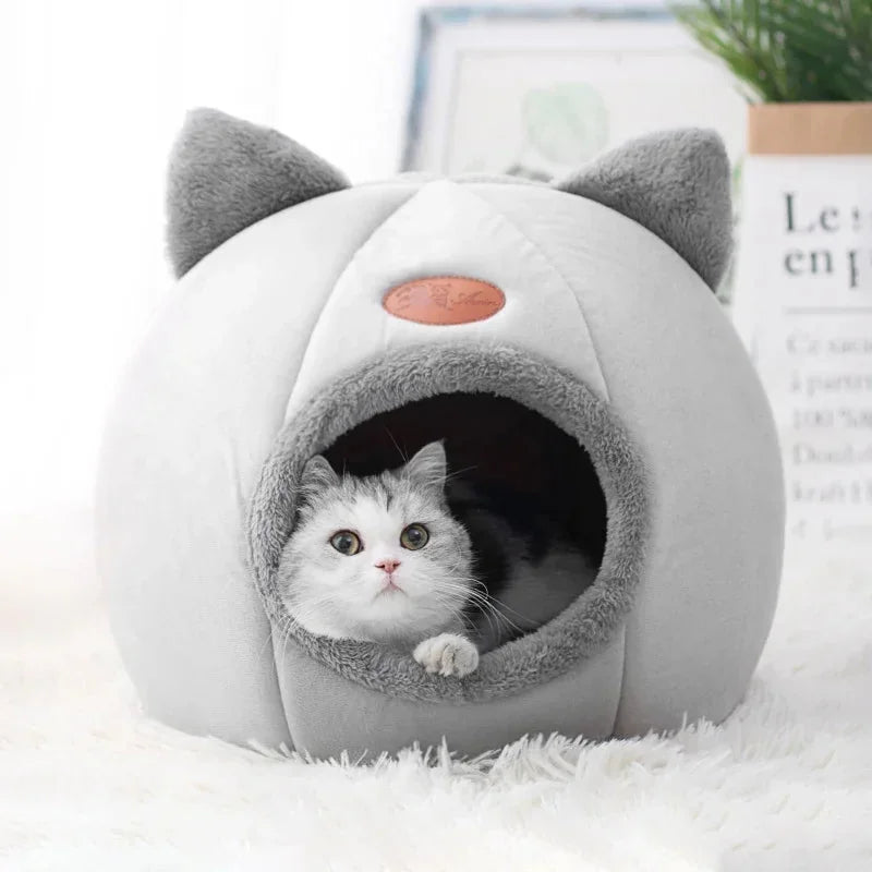 Cat Head Shape Cute And Comfortable Warm Cat House Safe Sleep Cave Non-Slip Semi-Closed Design Four Seasons Universal Cat Nest