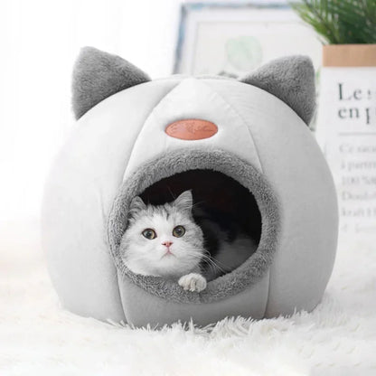 Cat Head Shape Cute And Comfortable Warm Cat House Safe Sleep Cave Non-Slip Semi-Closed Design Four Seasons Universal Cat Nest