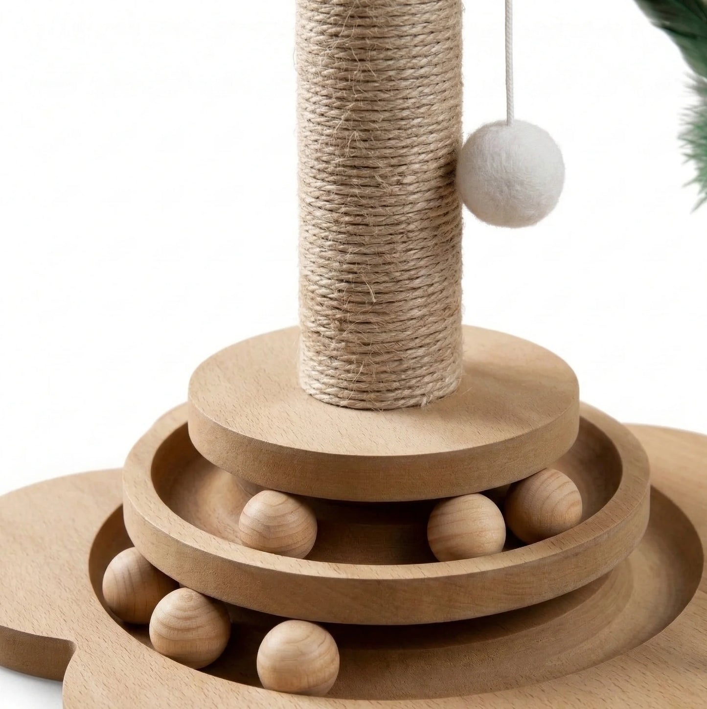 Pet Cat Toy Solid Wood Cat Turntable Funny Cat Stick Balls Durable Sisal Scratching Board Cat Supplies Cat Grab Column