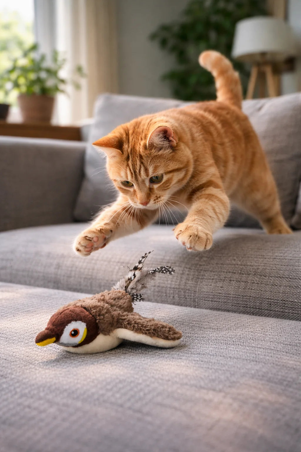 Simulated Bird Cat Toy Interactive Toys Dog Rechargeable Chirping Flapping Bird(Can Flying) Touch Activated Plush Toy Pet