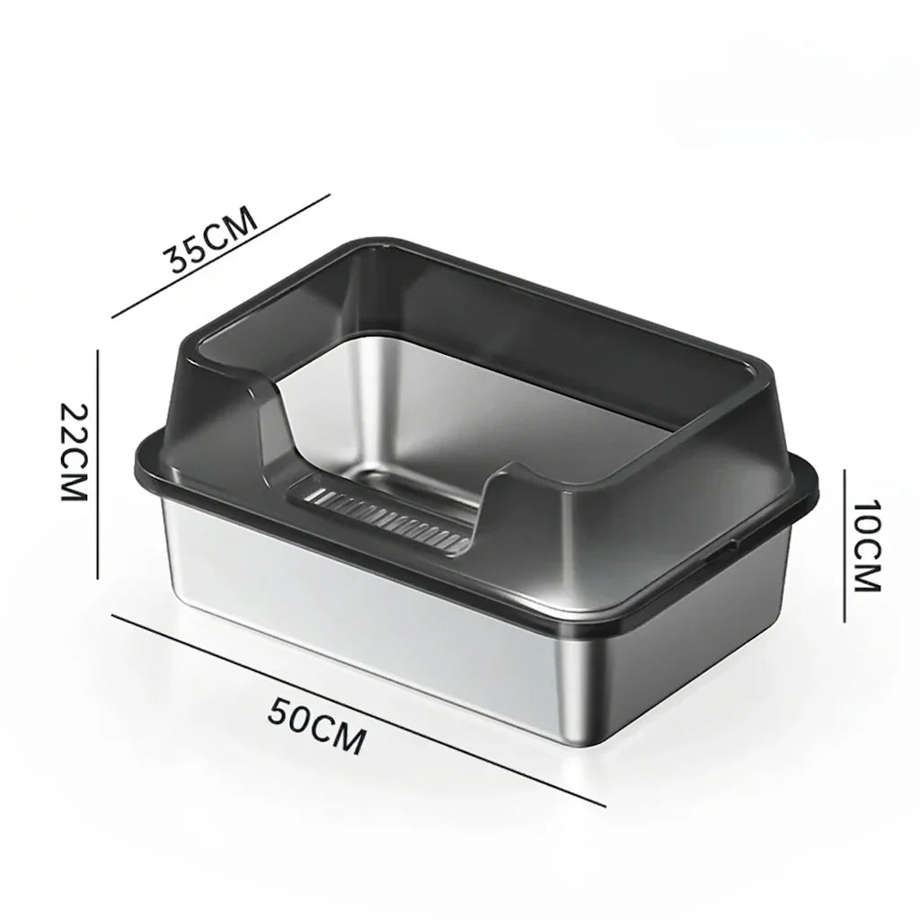 Cat Litter Box Stainless Steel XL Metal Litter Pan Tray with Scoop for Big Cat High Wall Sides Enclosure Non-Sticky cat toilet