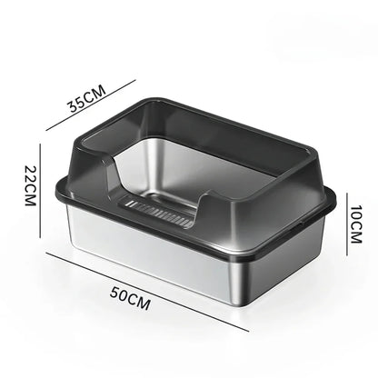 Cat Litter Box Stainless Steel XL Metal Litter Pan Tray with Scoop for Big Cat High Wall Sides Enclosure Non-Sticky cat toilet