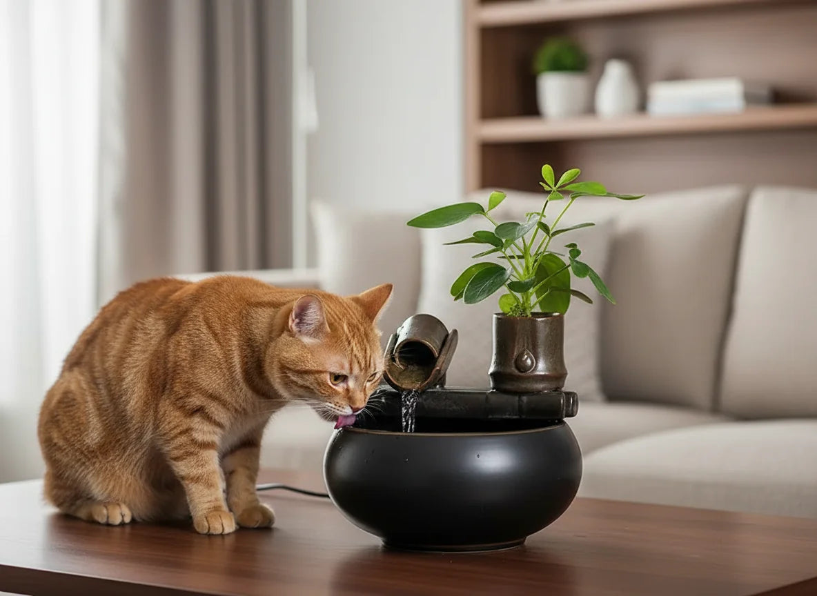 Ceramic Cat Water Fountain Indoor Decor Zen Drinker For Cat Desktop Waterfall Dog Waterer Fish Tank Landscape Decor Pet Fountain