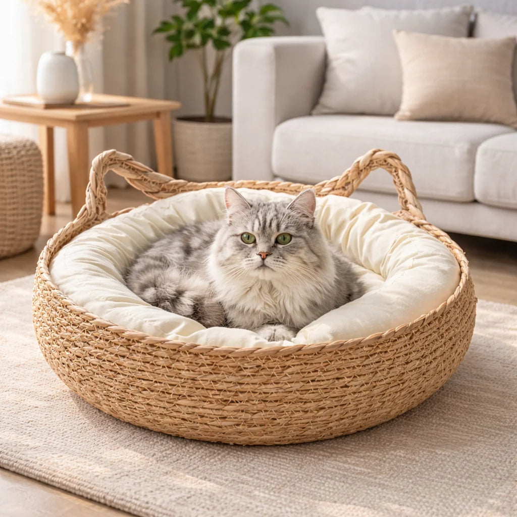 Four Seasons Universal Pure Handmade Vine Woven Cat Nest Seasonal Warmth Pad Detachable Washable Winter Pet Supplies Accessories