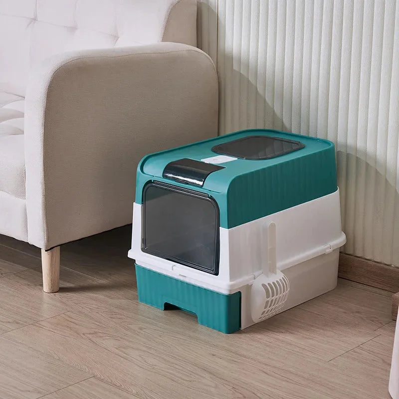Full Enclosure Detachable Drawer Style Cat Litter Box with Cat Litter Scoop Included
