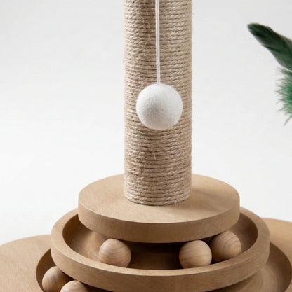 Pet Cat Toy Solid Wood Cat Turntable Funny Cat Stick Balls Durable Sisal Scratching Board Cat Supplies Cat Grab Column