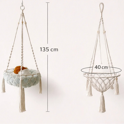 Boho Macrame Cat Hammock with Complete Hanging Kit, Hand Woven Wall Mount Cat Bed Indoor Decor Pet Swing Cat Nest