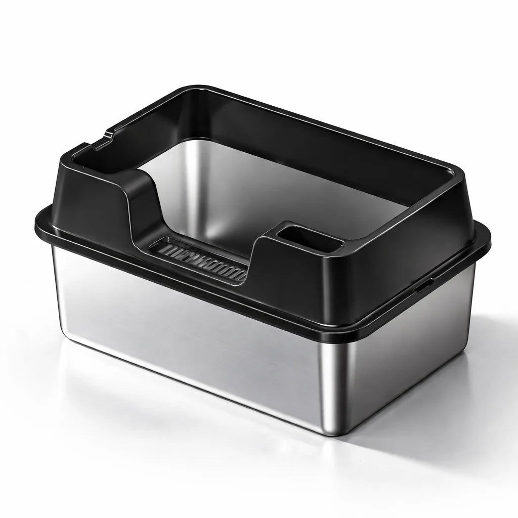 Cat Litter Box Stainless Steel XL Metal Litter Pan Tray with Scoop for Big Cat High Wall Sides Enclosure Non-Sticky cat toilet