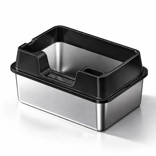 Cat Litter Box Stainless Steel XL Metal Litter Pan Tray with Scoop for Big Cat High Wall Sides Enclosure Non-Sticky cat toilet