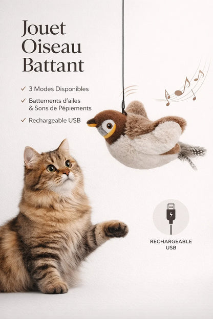 Simulated Bird Cat Toy Interactive Toys Dog Rechargeable Chirping Flapping Bird(Can Flying) Touch Activated Plush Toy Pet