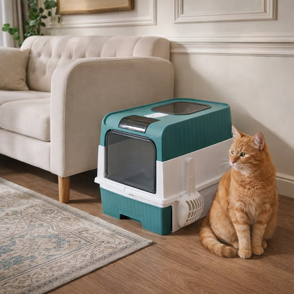 Full Enclosure Detachable Drawer Style Cat Litter Box with Cat Litter Scoop Included