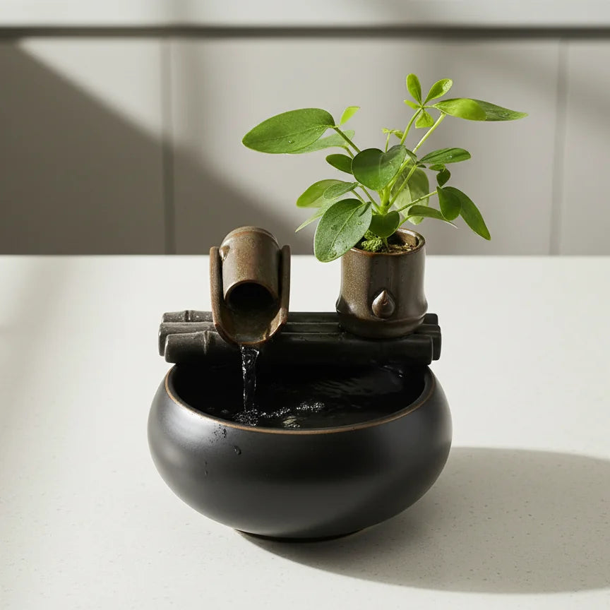 Ceramic Cat Water Fountain Indoor Decor Zen Drinker For Cat Desktop Waterfall Dog Waterer Fish Tank Landscape Decor Pet Fountain