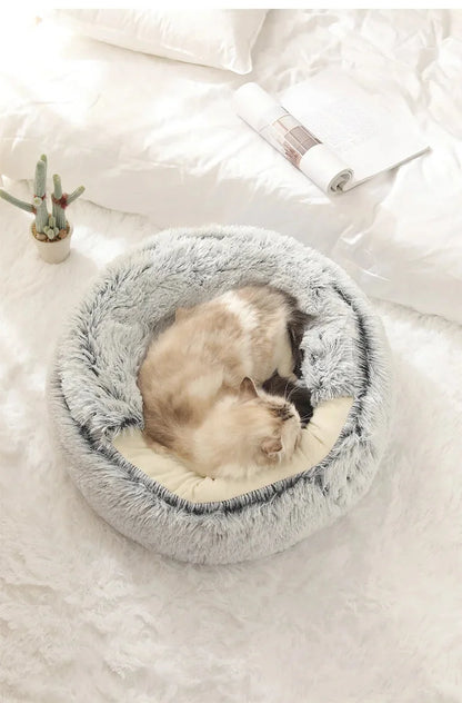 Soft Plush Pet Bed with Cover Round Cat Bed Pet Mattress Warm Cat Dog 2 in 1 Sleeping Nest Cave for Small Dogs Or Cats