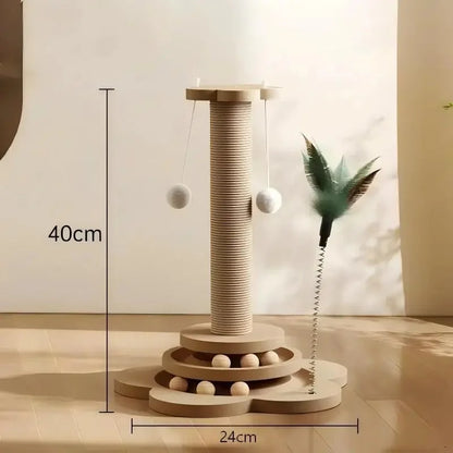 Pet Cat Toy Solid Wood Cat Turntable Funny Cat Stick Balls Durable Sisal Scratching Board Cat Supplies Cat Grab Column