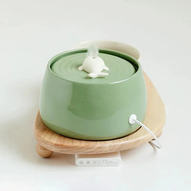 Ceramic Water Fountain Cat Charging Pet Water Feeders Dogs Automatic Circulating Filtration Flow Water Dispenser Cat Accessories