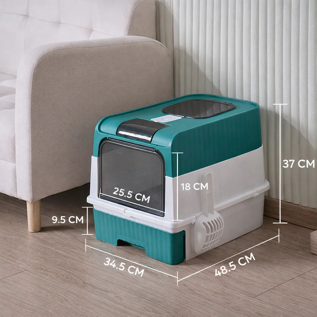 Full Enclosure Detachable Drawer Style Cat Litter Box with Cat Litter Scoop Included