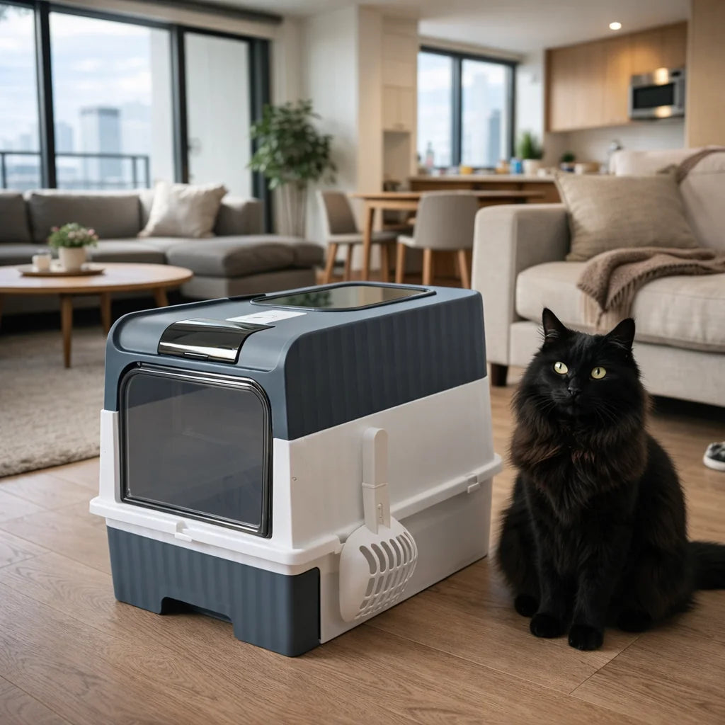 Full Enclosure Detachable Drawer Style Cat Litter Box with Cat Litter Scoop Included