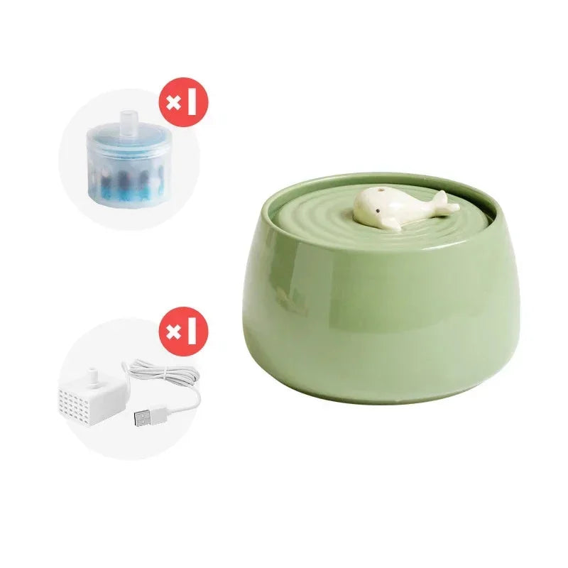 Ceramic Water Fountain Cat Charging Pet Water Feeders Dogs Automatic Circulating Filtration Flow Water Dispenser Cat Accessories