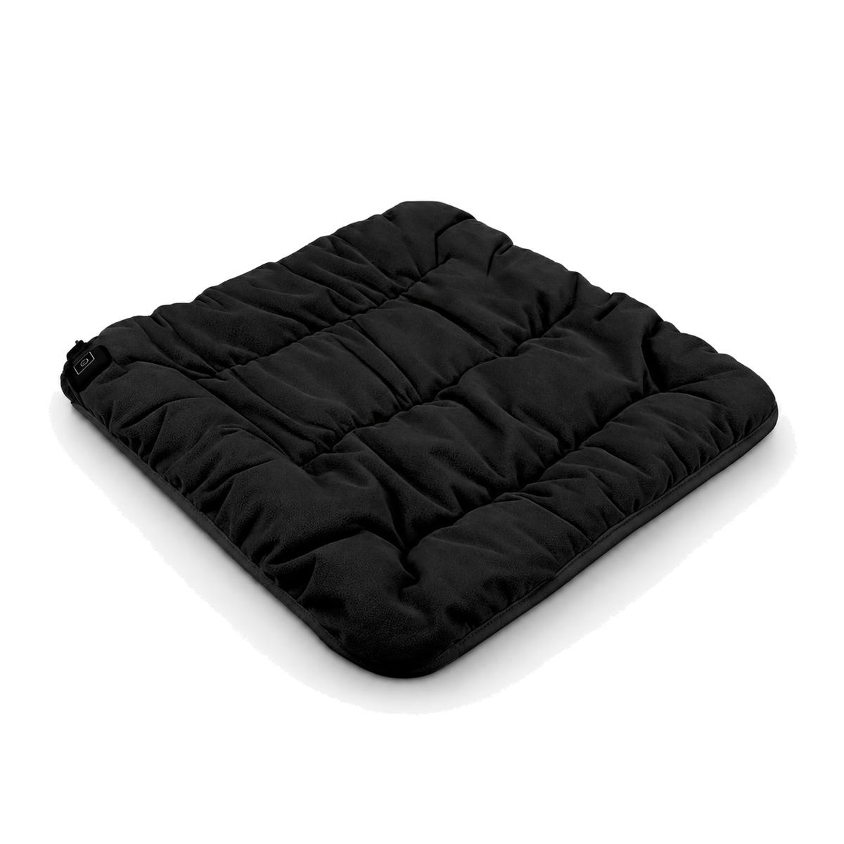 Ember heated cushion for cats in black velvet, on a white background