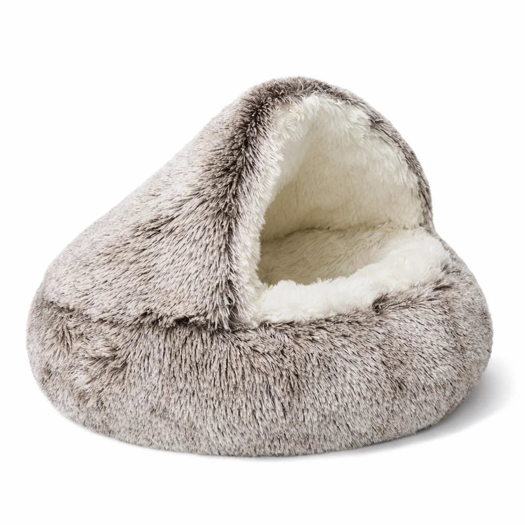 Soft Plush Pet Bed with Cover Round Cat Bed Pet Mattress War - brown