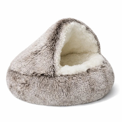 Soft Plush Pet Bed with Cover Round Cat Bed Pet Mattress War - brown