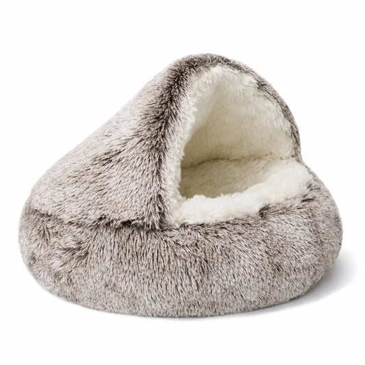 Soft Plush Pet Bed with Cover Round Cat Bed Pet Mattress War - brown