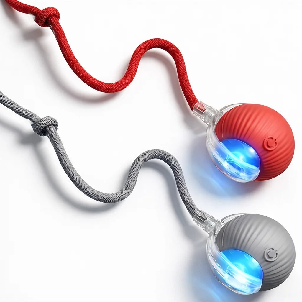 New Dog Interactive Ball Toy,Automatic Rolling Dog Ball Rech - Gray Tail Ball